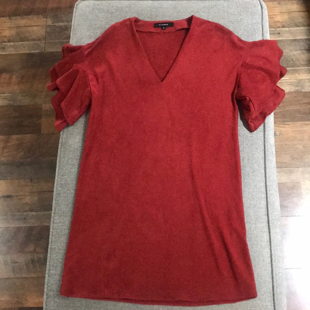 Adorable suede-like flutter sleeve dress